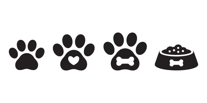 Various Black Paw Prints Vector Set for Pet Care Animal Tracking Footprint Design and Wildlife Illustration