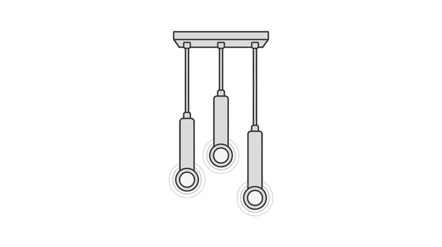 Modern triple pendant light fixture line art icon.