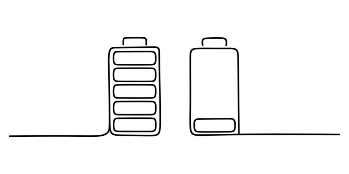 Full and empty battery icons in continuous line art style