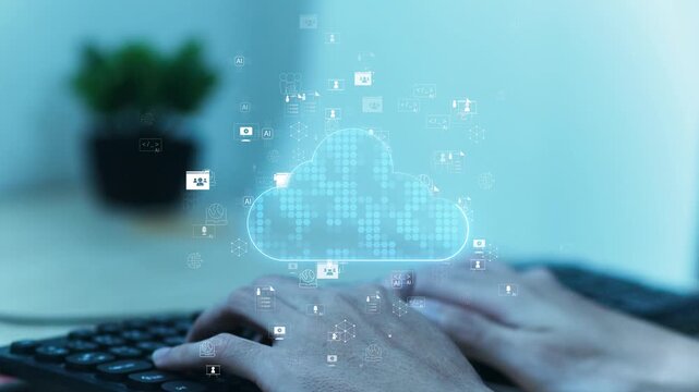 Modern society and cloud computing concept with digital connectivity, data exchange, and advanced technology infrastructure.