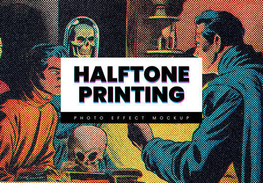 Halftone Printing Photo Effect Mockup