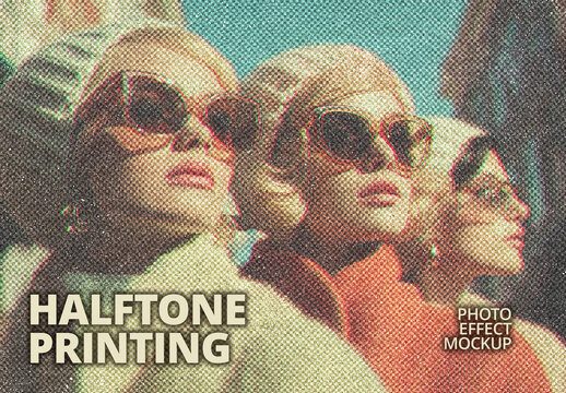 Halftone Printing Photo Effect Mockup