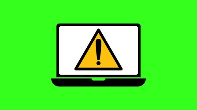 Laptop with Exclamation Mark Warning Icon on Screen for System Error and Cyber Alert Animation