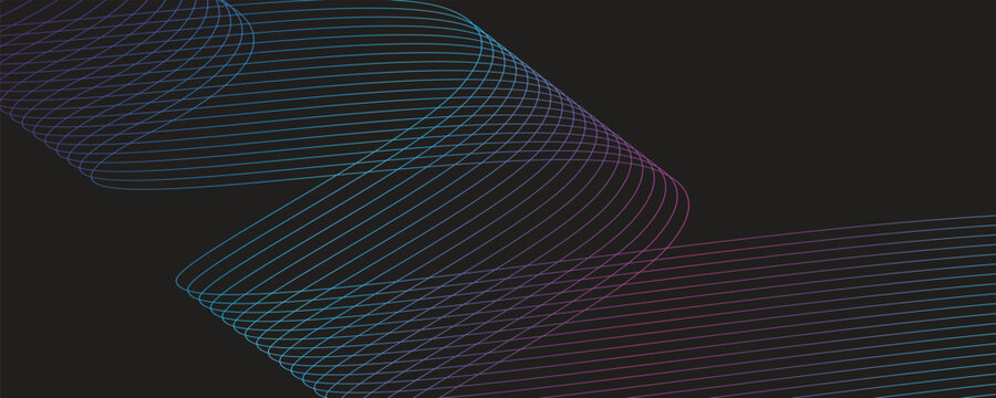 Abstract dark background with blue and purple gradient wave lines. Geometric linear matrix mesh texture vector illustration template for futuristic technology banner.