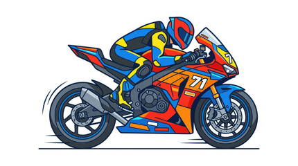 Motorcycle Racer Speeding, Colorful Racing Bike and Rider © udin