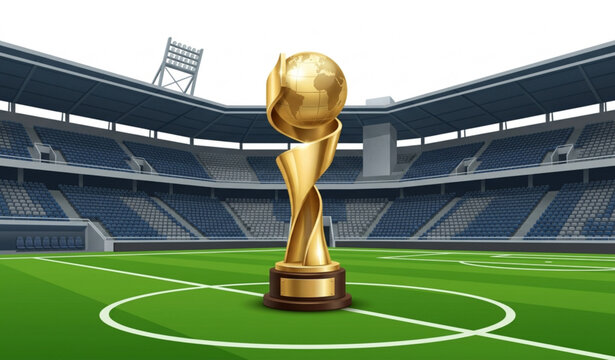Generic world championship soccer trophy in stadium 3D vector illustration isolated on white background