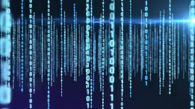 Blue Digital Binary Code Stream Background. 4K Video
