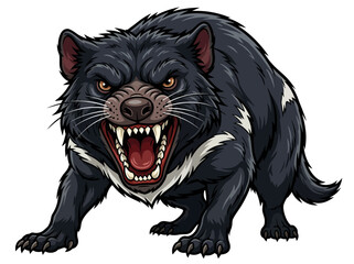 Obraz premium Aggressive Tasmanian Devil illustration with bared teeth and intense expression.