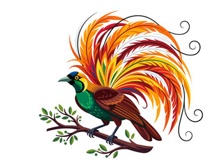 Obraz premium Vibrant Bird of Paradise perched on a branch with colorful plumage.