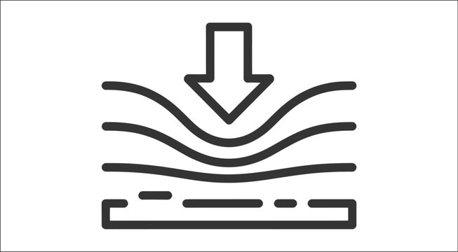 Pressure absorbing layers, linear icon design, soft cushioning structure concept, shock absorption material technology illustration, thin line editable stroke vector, modern UI interface symbol, prote