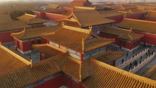 Cinematic Slow Motion Aerial Forbidden City Imperial Roof Beijing China Historic Palace Loop