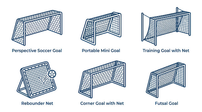 Soccer Goal Set: Training, Rebounder, Mini, Futsal & Corner Goals - Sports Equipment Illustration