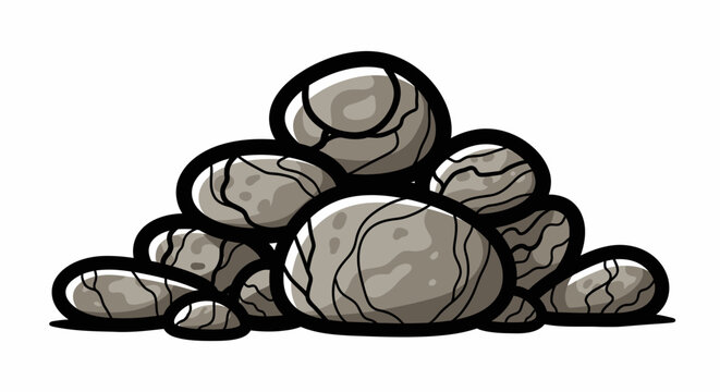 Stacked grey rocks and pebbles with a cartoonish hand-drawn vector illustration style on a clean white background.