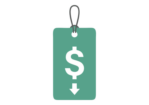Discount label with a dollar sign and downward arrow indicating price reduction