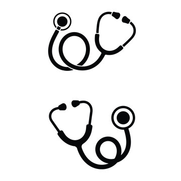 Two black stethoscope icons on a pure for medical use
