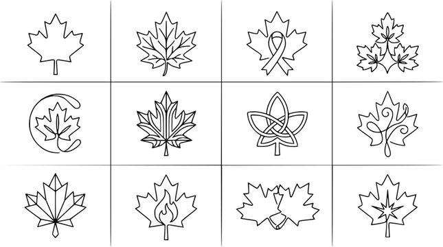 Canadian Maple Leaf Icons: Diverse Designs for Autumn & Nature Themes