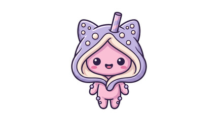 Cute Kawaii Narwhal Character in Pajamas, Adorable Cartoon Creature with Big Eyes © Free vector