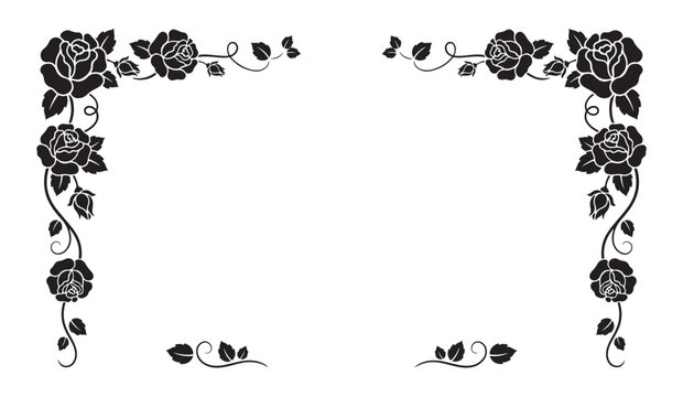 Pair of ornate floral corner borders with black rose motifs for elegant stationery designs.