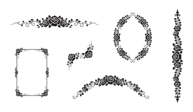 Floral rose vine decorative flourish vintage element ornate border design vector.