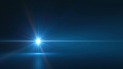 Naklejka premium Blue light rays and lens flare with glowing starburst background