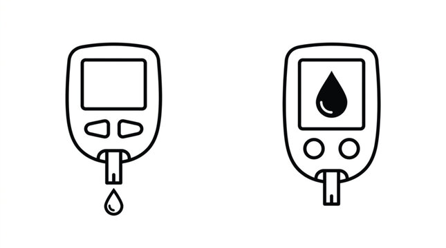 Blood glucose meter line icon set with minimalist diabetes testing glucometer device outline vector illustrations