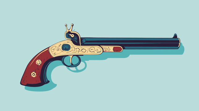 Retro revolver illustration with a long blue barrel and cream ornate grip tone!!