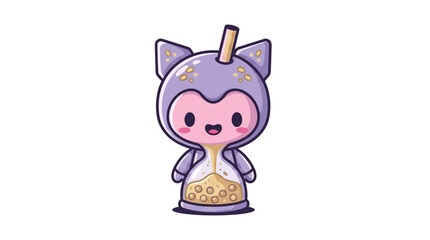 Fototapeta premium Cute Kawaii Boba Tea Unicorn Character Illustration, Pastel Purple