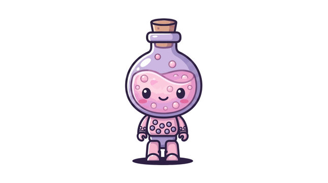 Cute Kawaii Potion Character with Pink Bubbles