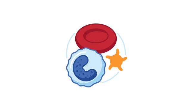 Medical illustration of blood cells: red blood cell, white blood cell, platelet