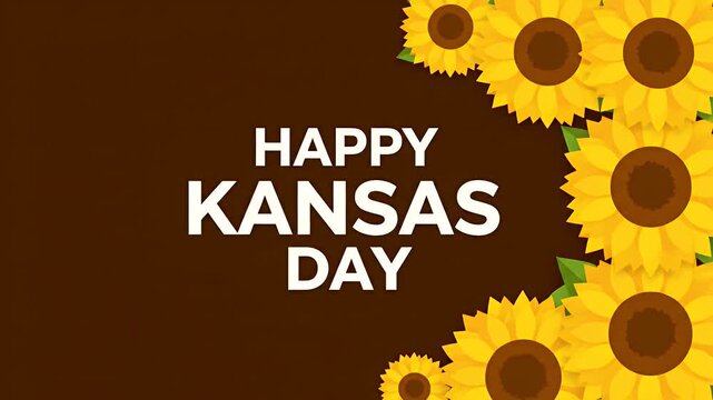 Happy Kansas day greeting animation with sunflowers and flat design style for state celebration