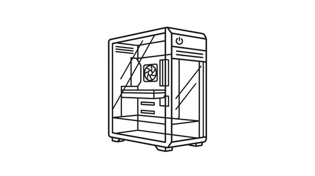 Desktop computer tower case line art illustration.