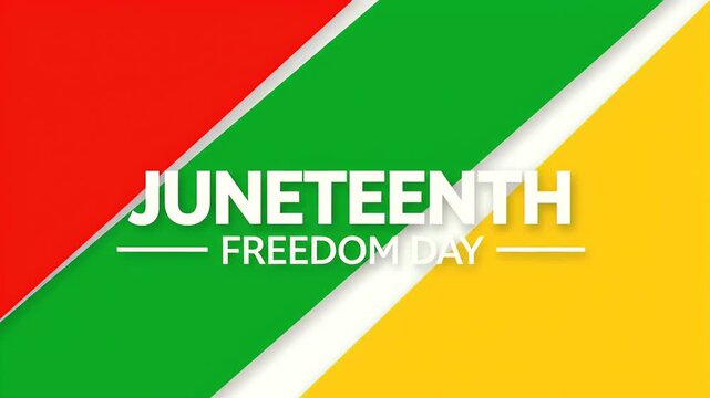 Juneteenth freedom day text animation with red green and yellow diagonal background motion graphic