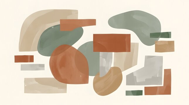 Abstract earthy shapes and organic forms in neutral and warm color palette composition