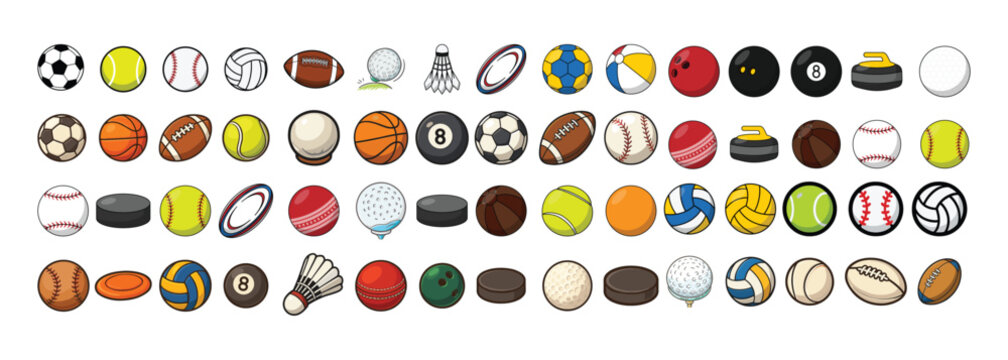 Sports Balls Vector Set Basketball Baseball Soccer Football Tennis Volleyball Bowling Billiard 8 Ball Icons Clipart for Branding Design