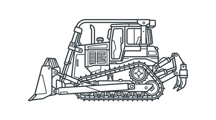 Detailed tracked bulldozer line art icon. © slamet yabidi