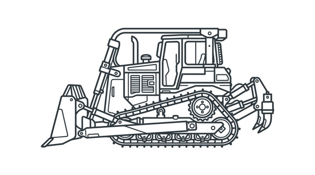 Detailed tracked bulldozer line art icon.