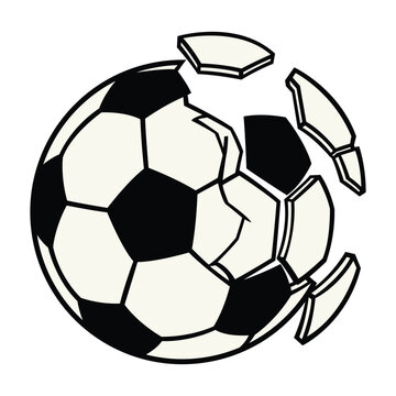 Soccer ball broken and exploded isolated on white background