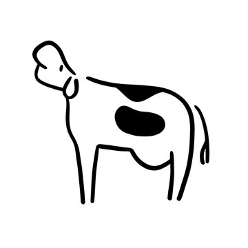 Dairy cow calling and vocalizing during estrus, cattle heat detection illustration, line art