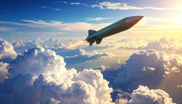 Missile Launching Through Clouds at Sunset
