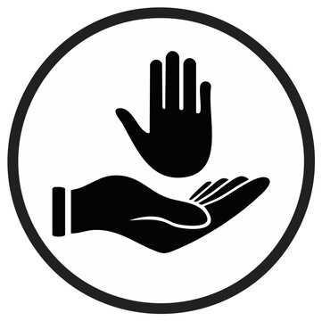 Symbol of open hand receiving another hand in palm gesture icon