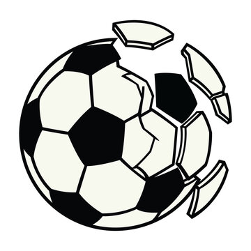Soccer ball broken and exploded isolated