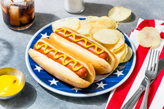Homemade Patriotic Hot Dog with Potato Chips