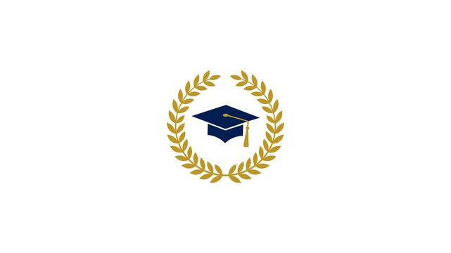 Graduation Cap Logo Animation Appearing Within a Laurel Wreath Signifying Academic Achievement