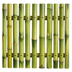Obraz premium Bamboo fence panel isolated on transparent background, realistic bamboo poles, landscaping material