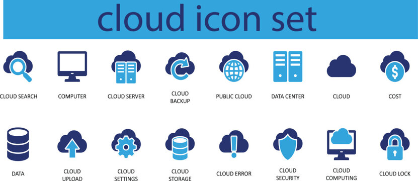 Cloud Icon Collection Featuring Cloud Computing, Online Storage, Cloud AI, Data Center, Server and Technology Symbols &ndash; Solid Vector Icons.eps