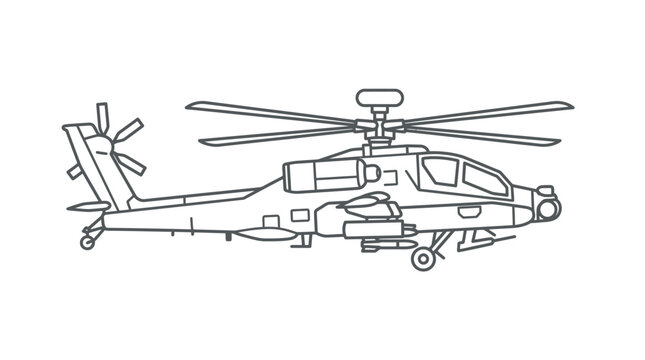 Apache attack helicopter line art illustration.