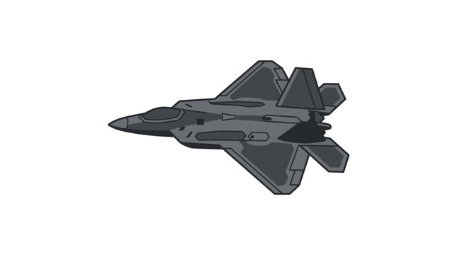 F-22 Raptor stealth fighter jet aerial view graphic.