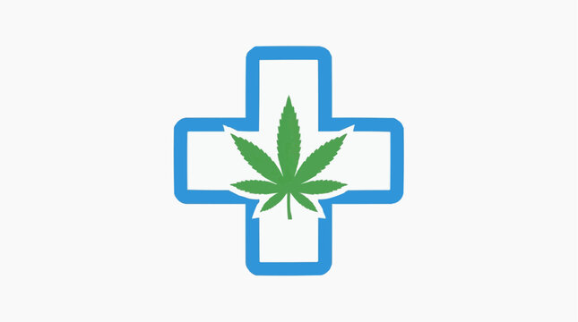 Medical Marijuana Symbol Green Cannabis Leaf Inside Blue Cross Healthcare Icon
