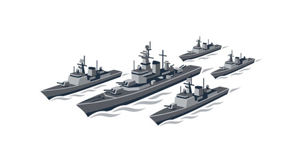 Isometric view of a naval fleet of modern warships. © murtiyem