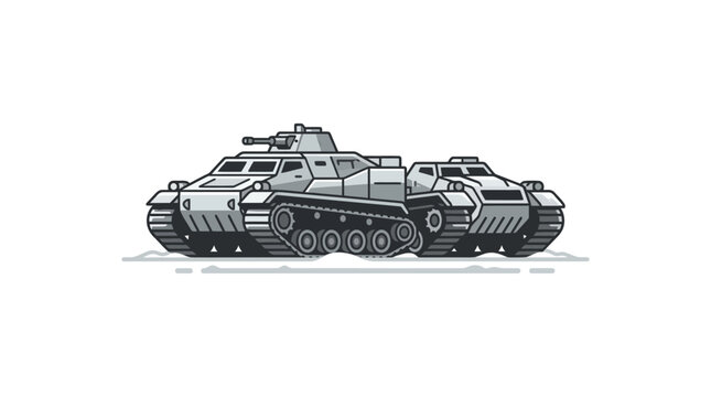Military armored personnel carrier vehicle line art illustration.